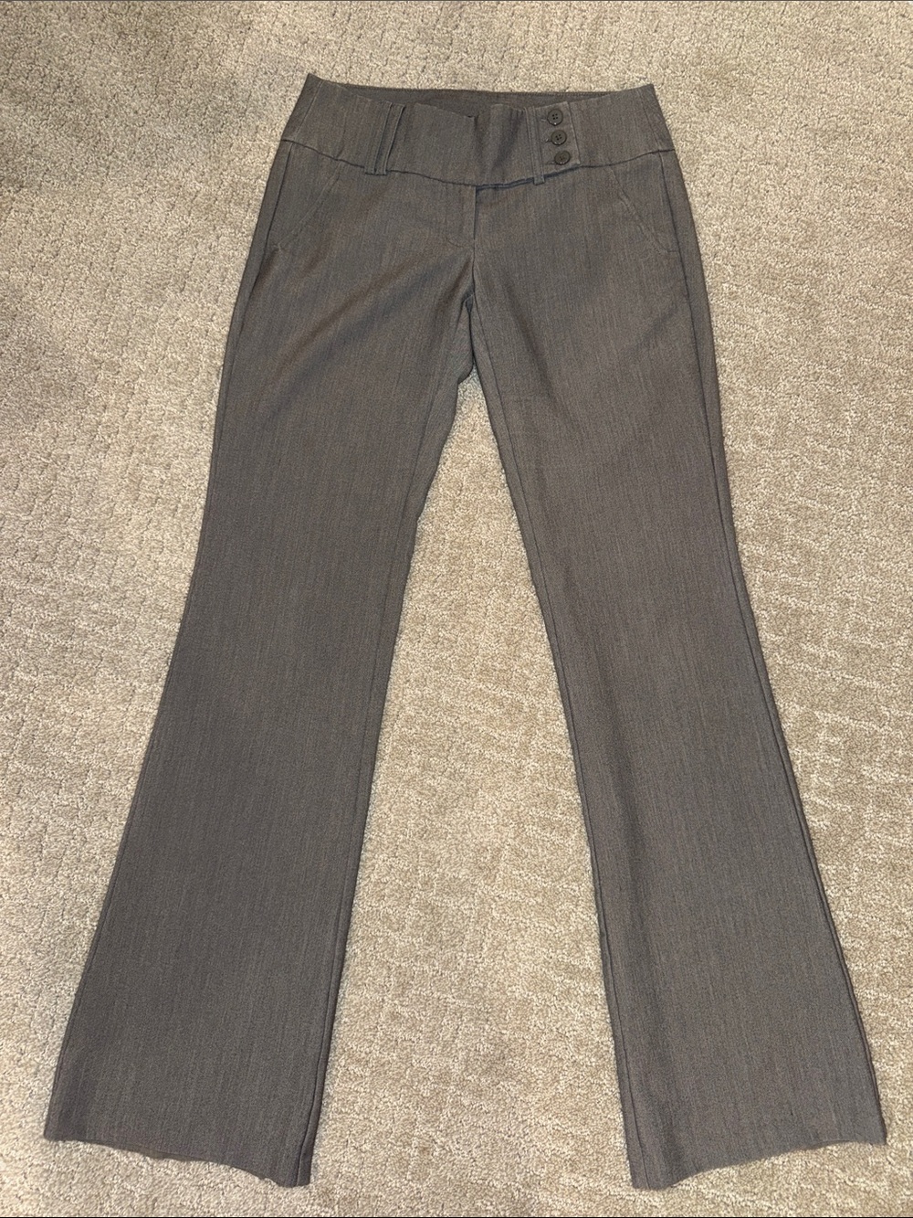 Women's Gray Boot-Cut Dress Pants with Button Waist